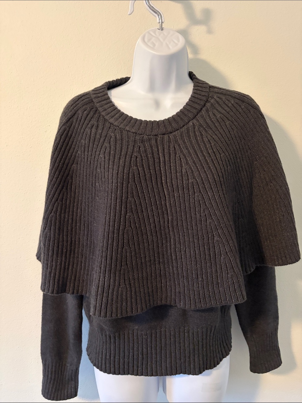 Ribbed Layered Crew Neck Sweater in Charcoal